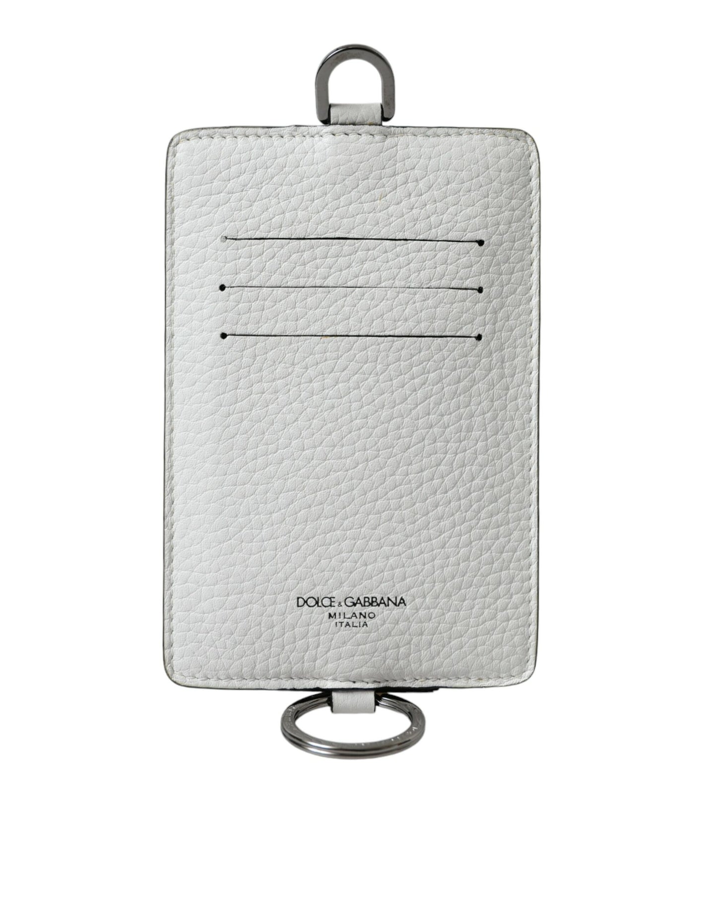 Cartera porta tarjetas con logotipo y cordón de piel de becerro blanca