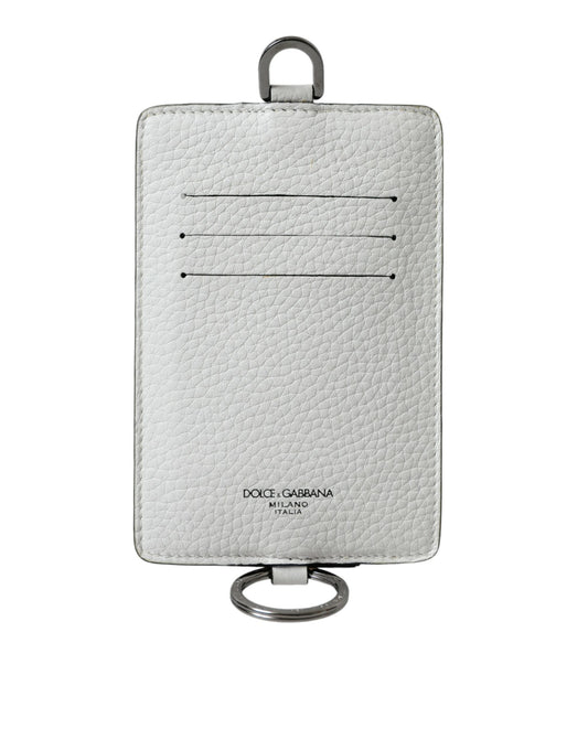 Cartera porta tarjetas con logotipo y cordón de piel de becerro blanca