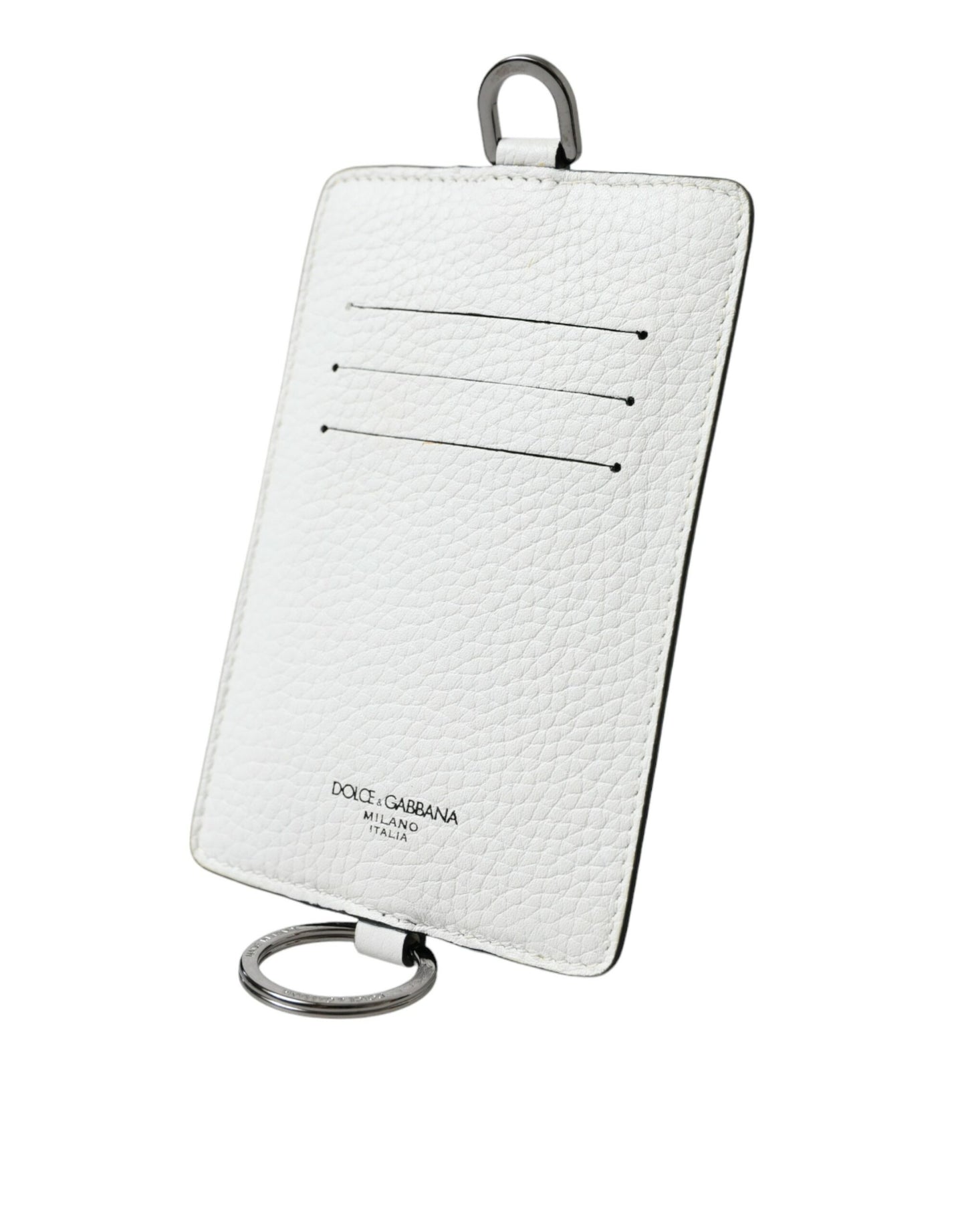 Cartera porta tarjetas con logotipo y cordón de piel de becerro blanca