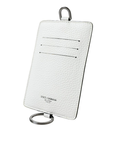 Cartera porta tarjetas con logotipo y cordón de piel de becerro blanca