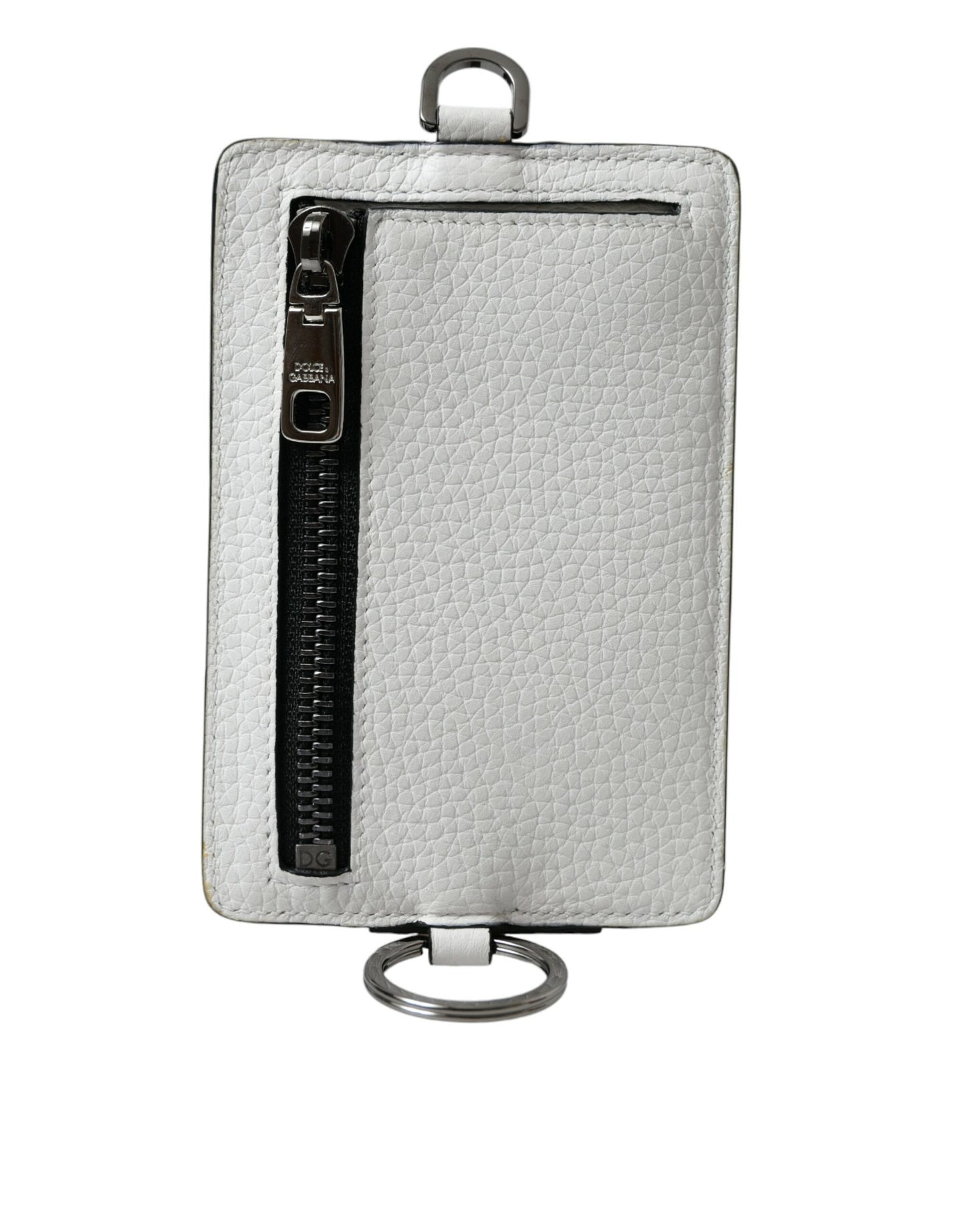 Cartera porta tarjetas con logotipo y cordón de piel de becerro blanca