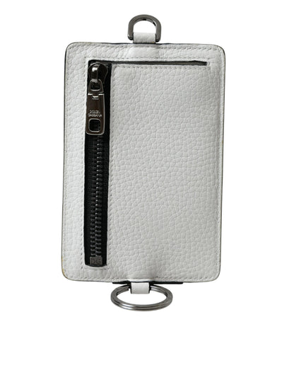 Cartera porta tarjetas con logotipo y cordón de piel de becerro blanca