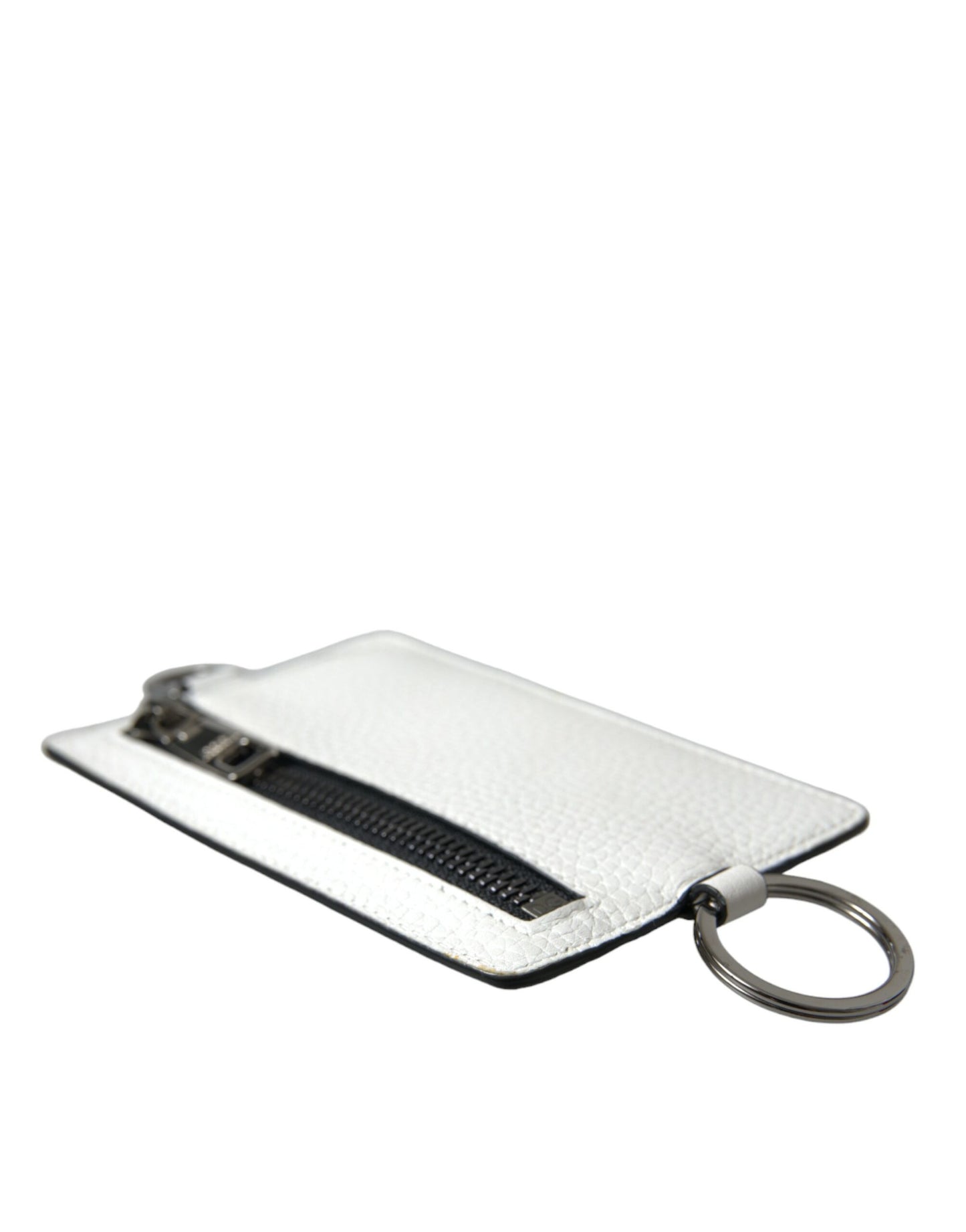 Cartera porta tarjetas con logotipo y cordón de piel de becerro blanca