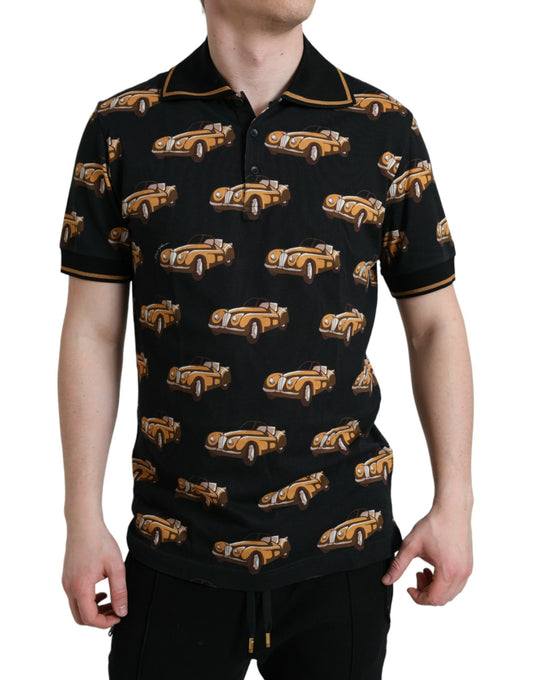 Polo de manga corta con estampado de coche negro
