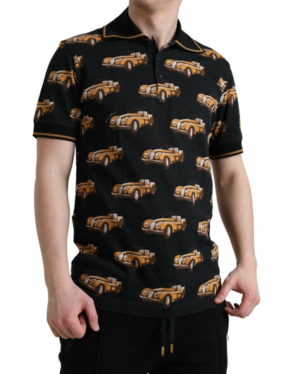 Polo de manga corta con estampado de coche negro