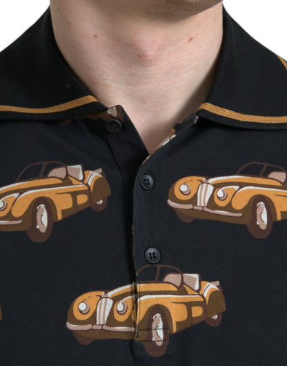 Polo de manga corta con estampado de coche negro