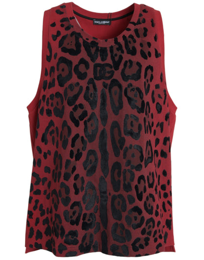 Camiseta sin mangas con estampado de leopardo rojo