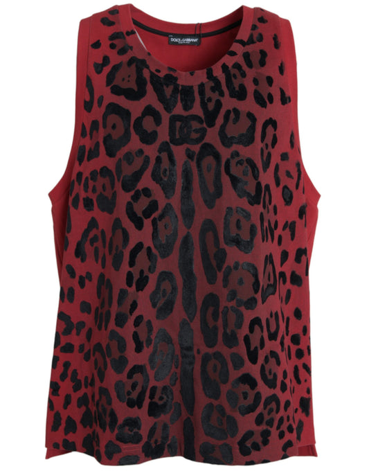 Camiseta sin mangas con estampado de leopardo rojo