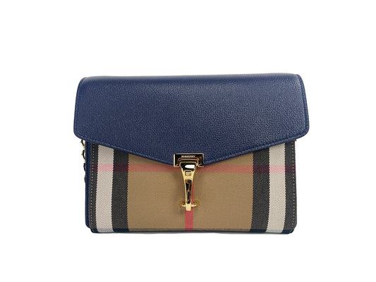 Bolso bandolera pequeño Macken de piel con cuadros en azul Regency House Check