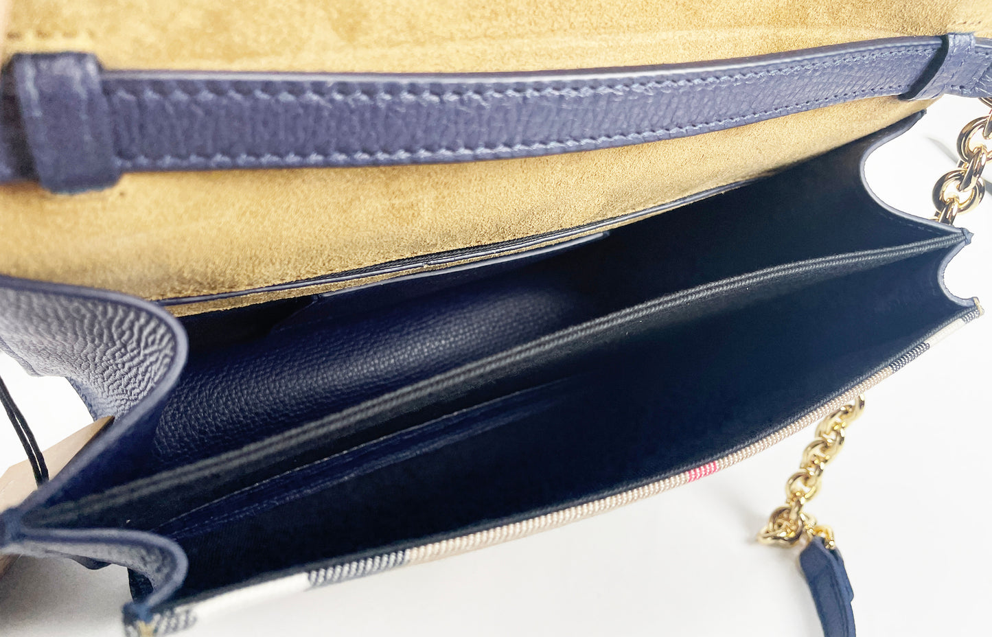 Bolso bandolera pequeño Macken de piel con cuadros en azul Regency House Check