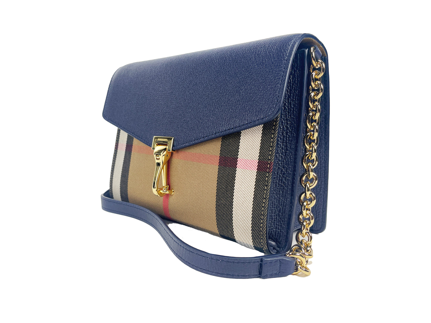 Bolso bandolera pequeño Macken de piel con cuadros en azul Regency House Check