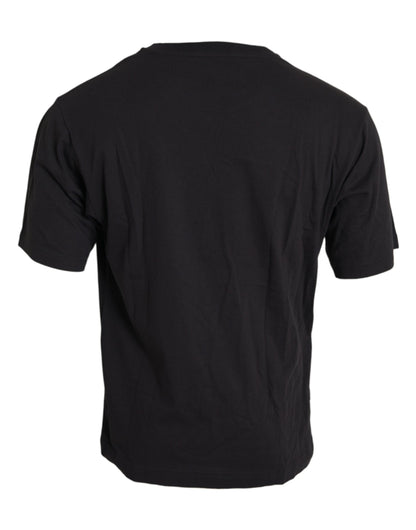 Camiseta de algodón con cuello redondo y bolsillo estampado en negro
