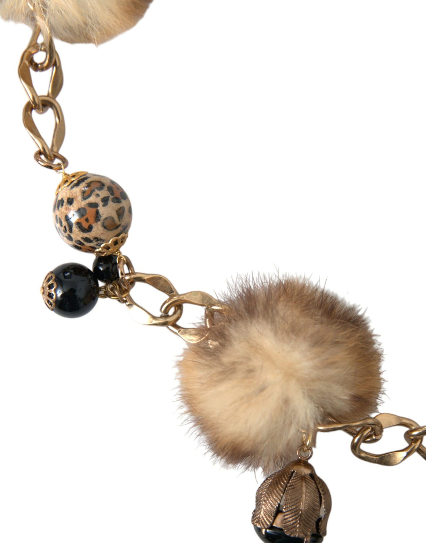 Cinturón de cadena con collar de perlas y piel de leopardo de latón dorado