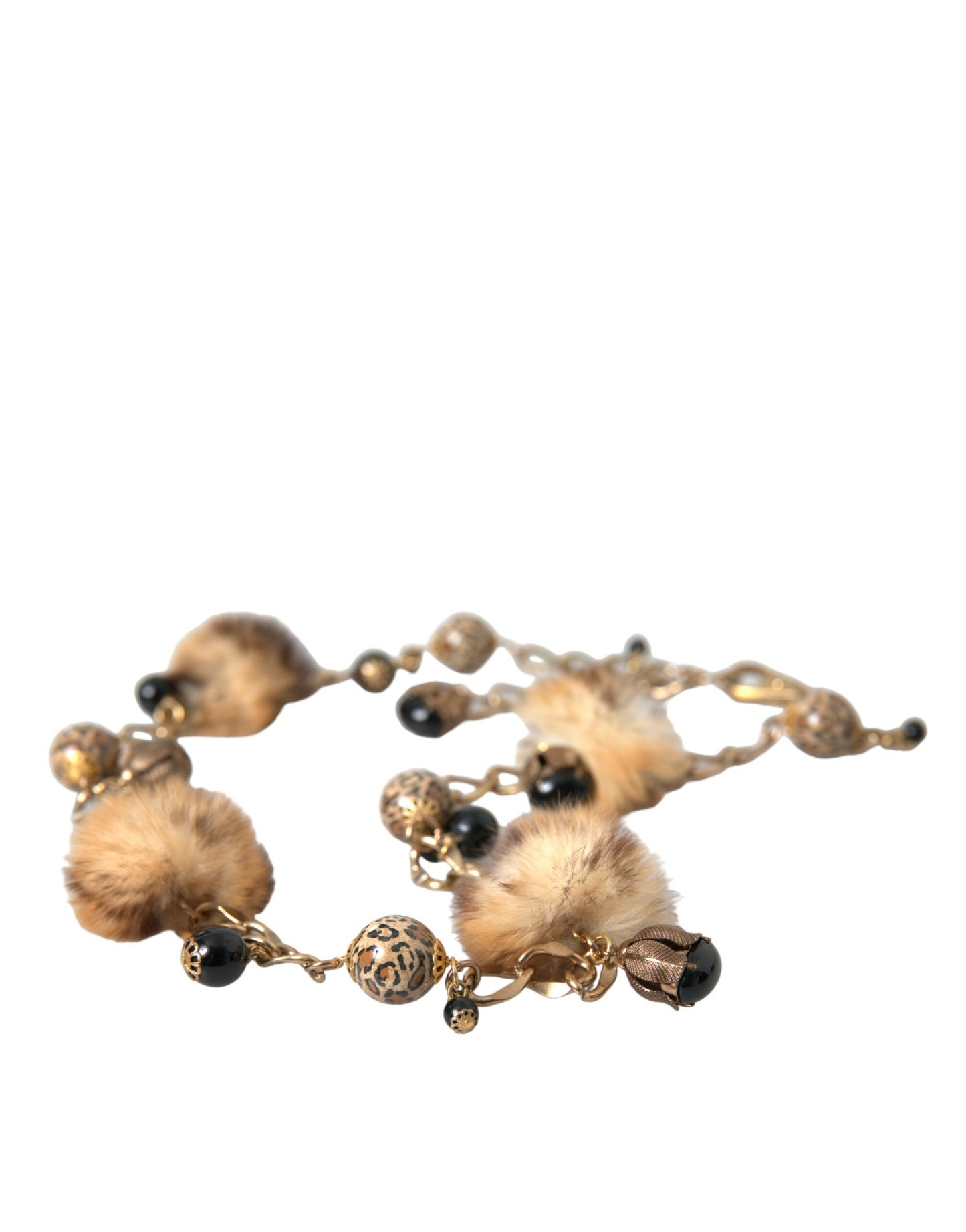 Cinturón de cadena con collar de perlas y piel de leopardo de latón dorado