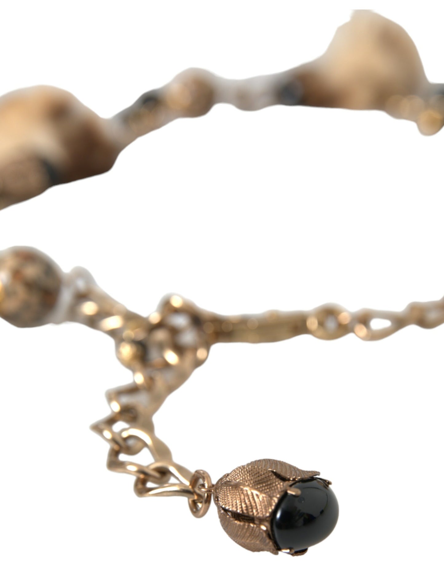 Cinturón de cadena con collar de perlas y piel de leopardo de latón dorado