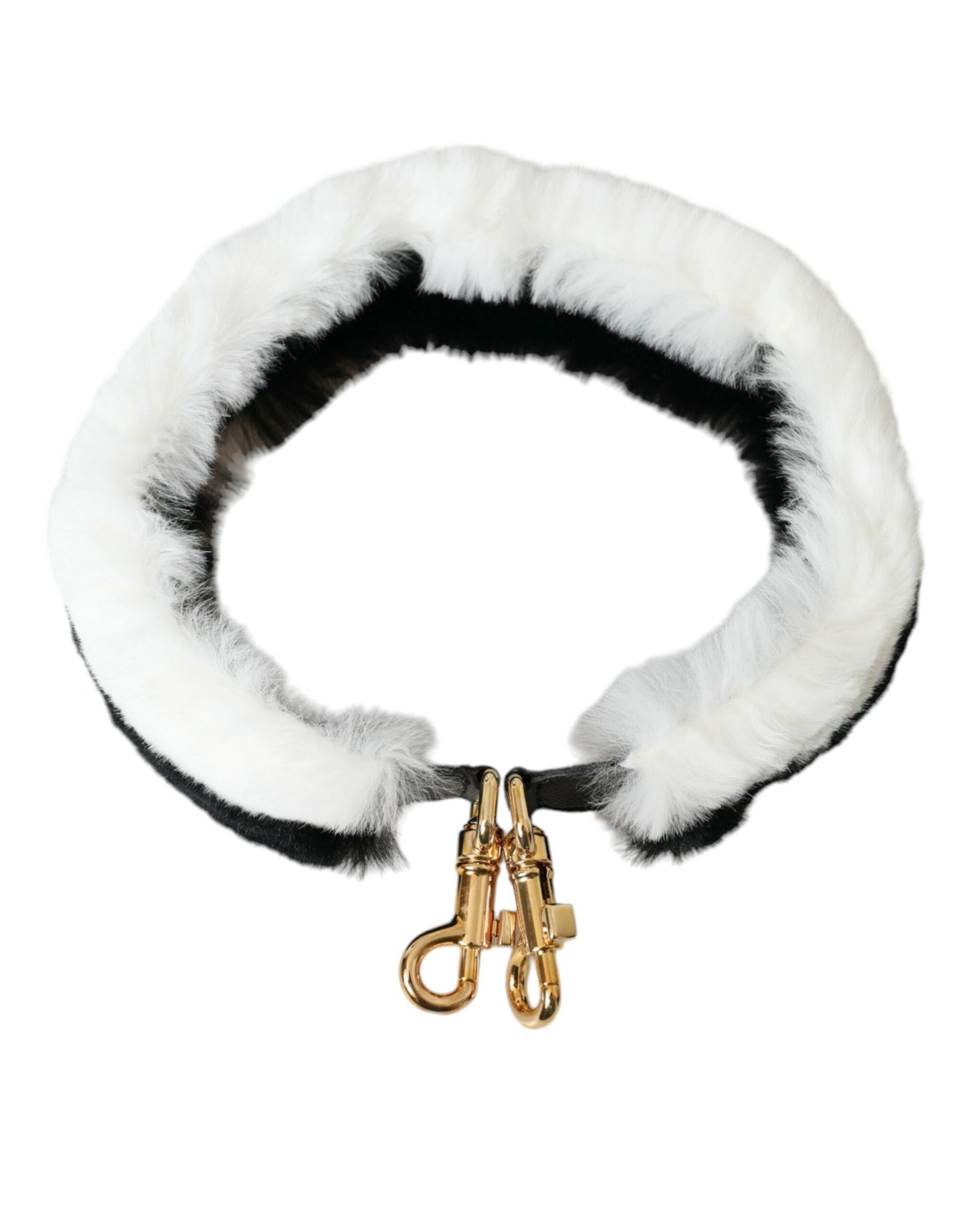 Correa de hombro con accesorio de piel de conejo blanco y negro