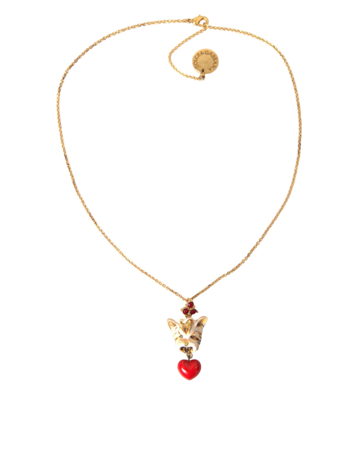 Collar con colgante de corazón de perro y cadena de latón dorado