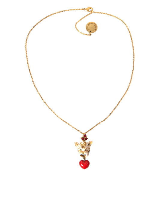 Collar con colgante de corazón de perro y cadena de latón dorado