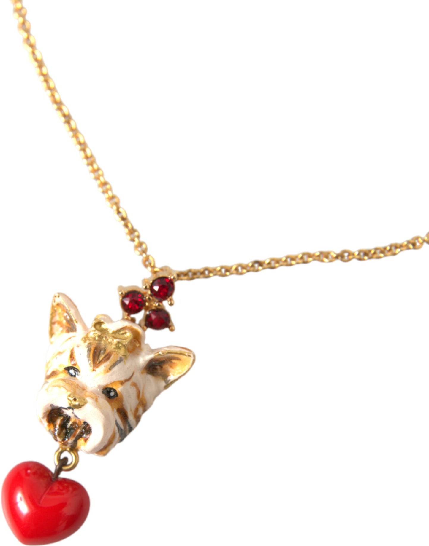 Collar con colgante de corazón de perro y cadena de latón dorado