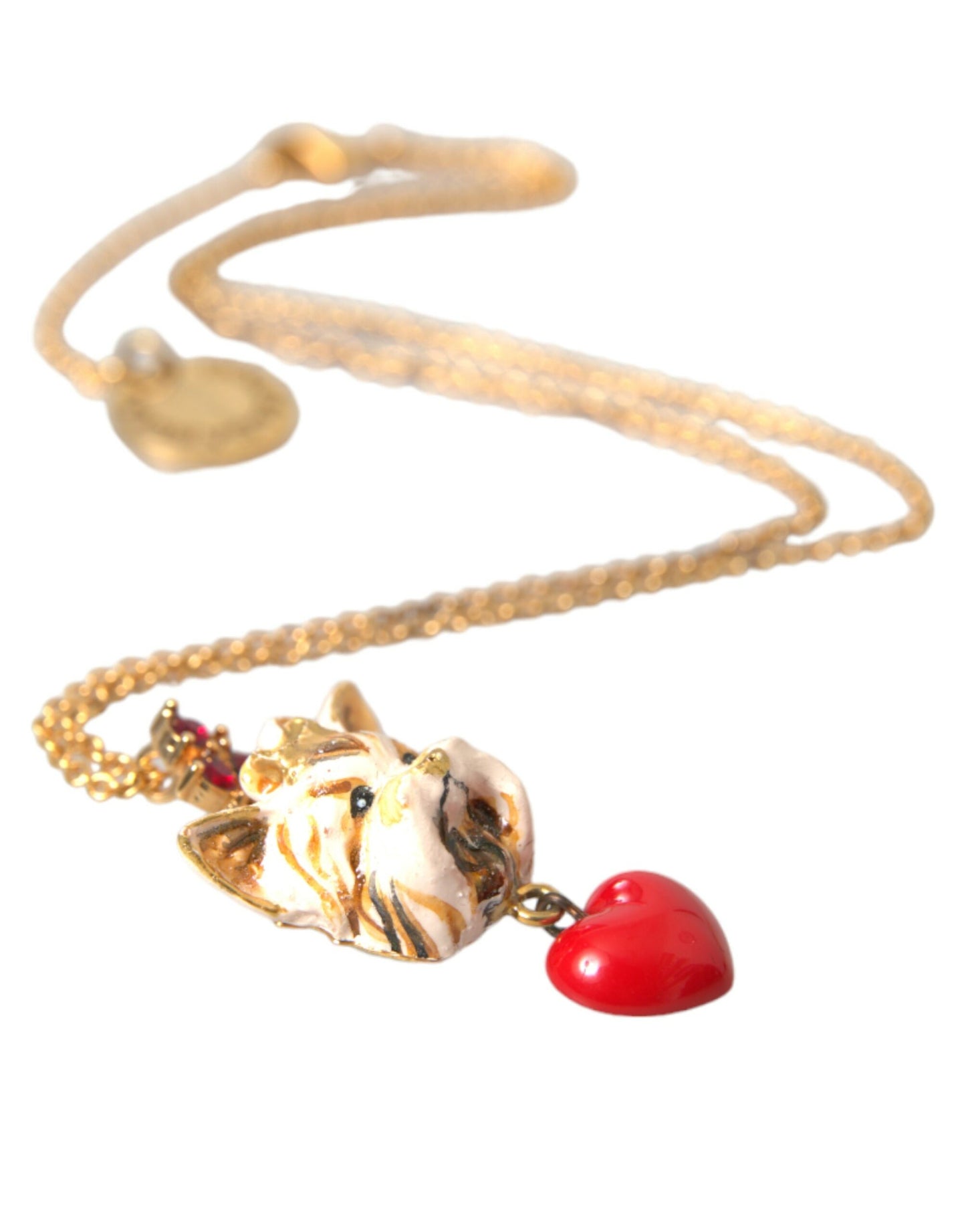 Collar con colgante de corazón de perro y cadena de latón dorado