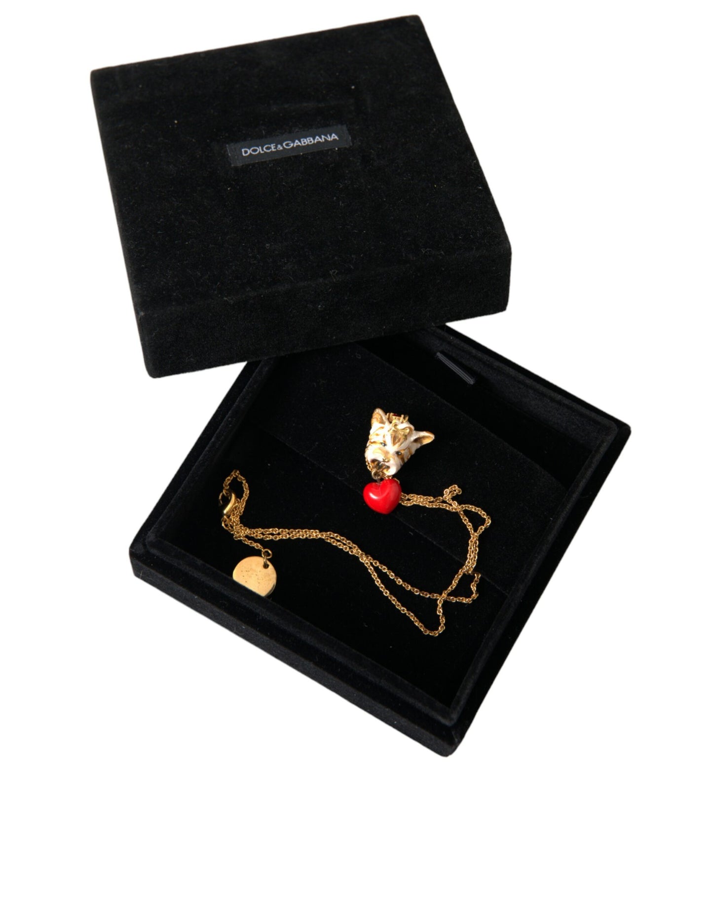 Collar con colgante de corazón de perro y cadena de latón dorado