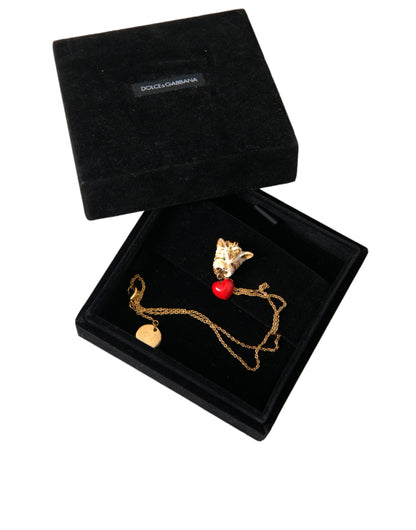 Collar con colgante de corazón de perro y cadena de latón dorado