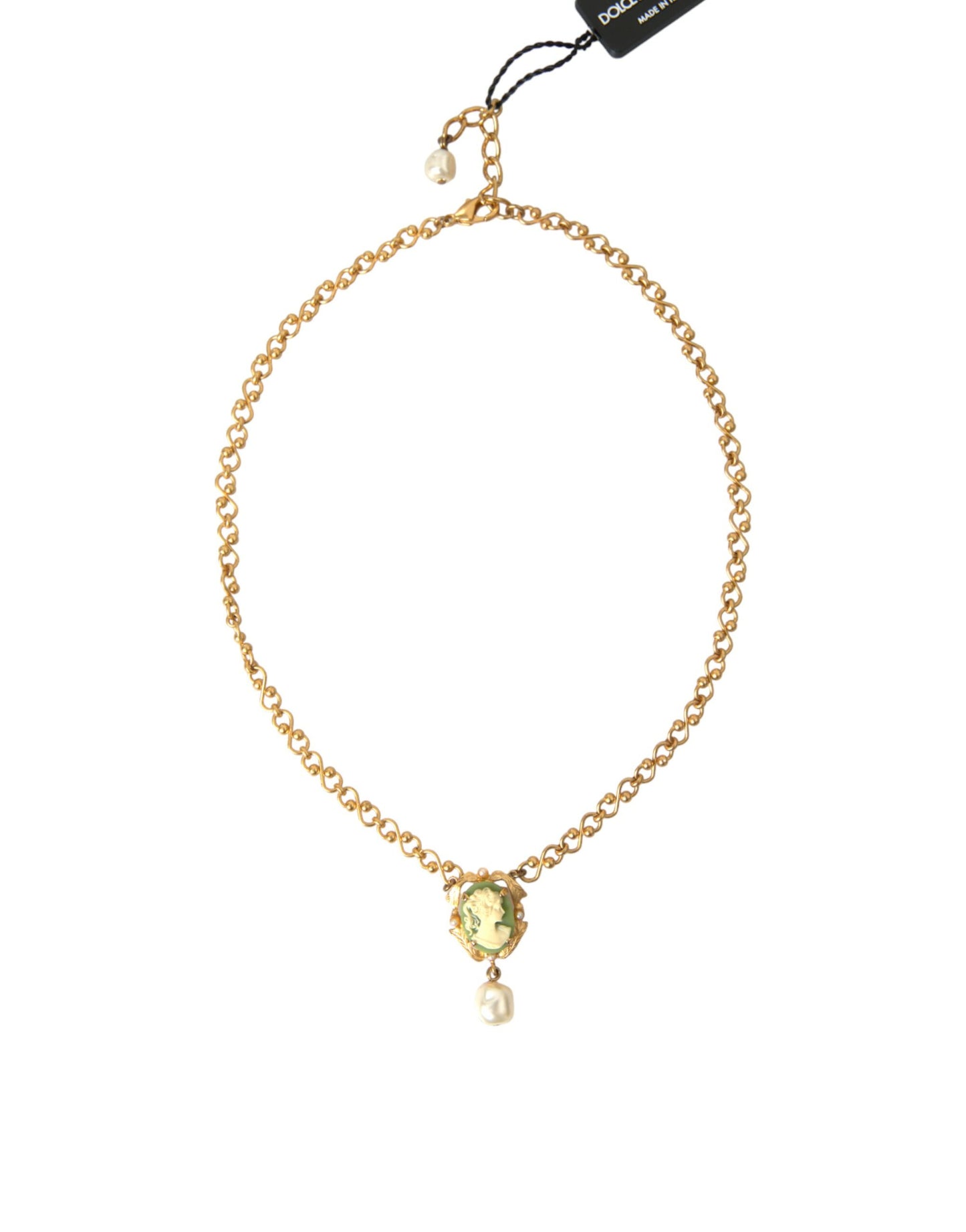 Collar con colgante de perla y cadena de latón dorado