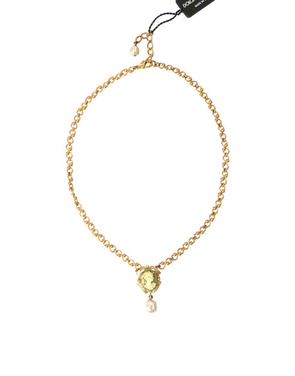 Collar con colgante de perla y cadena de latón dorado