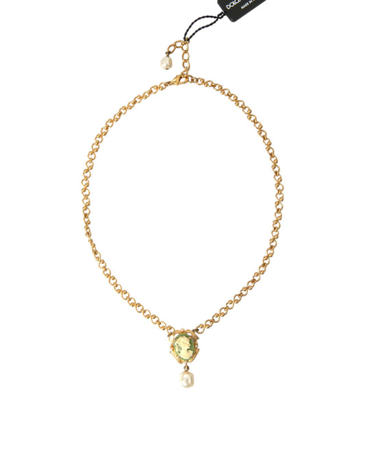 Collar con colgante de perla y cadena de latón dorado