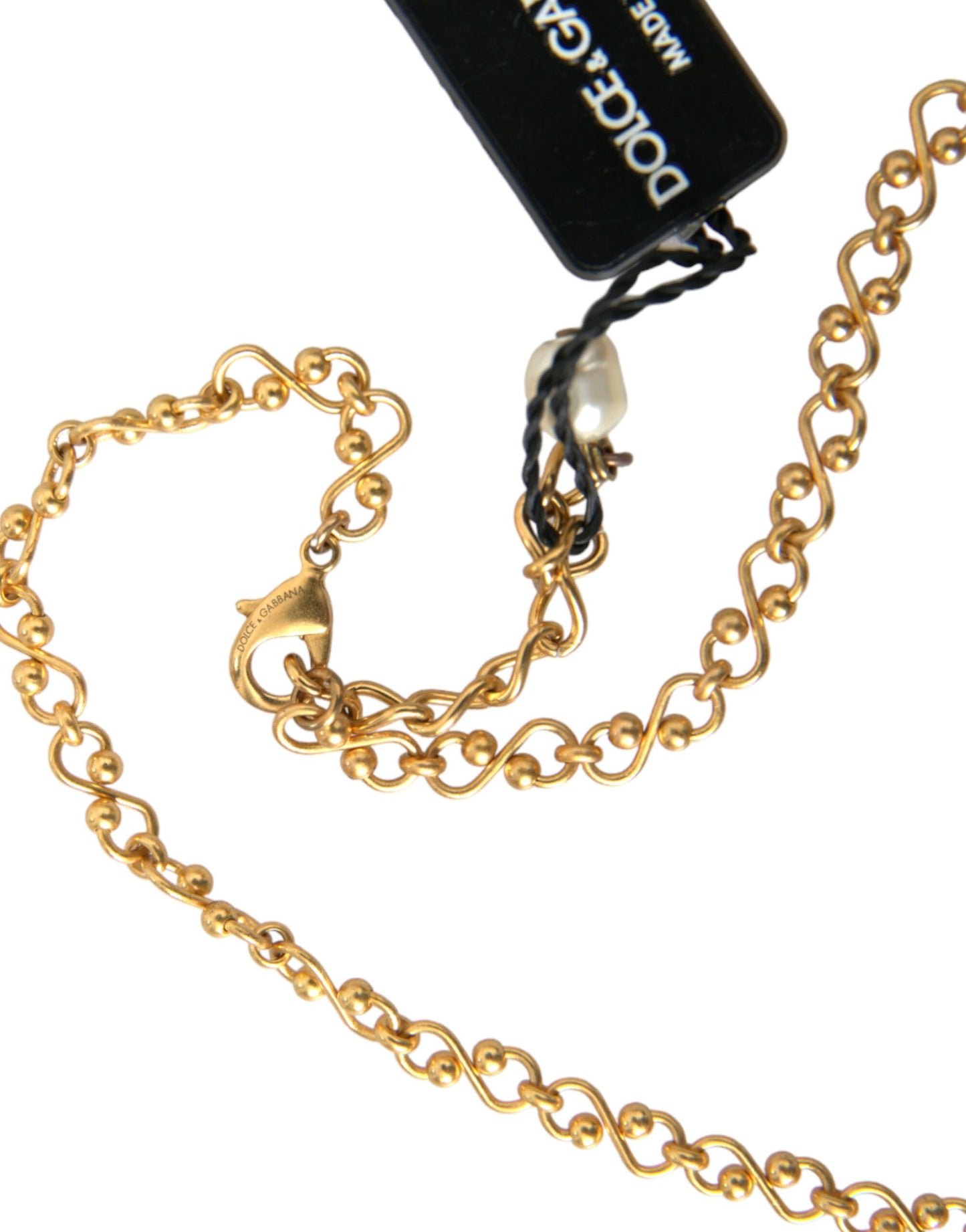 Collar con colgante de perla y cadena de latón dorado