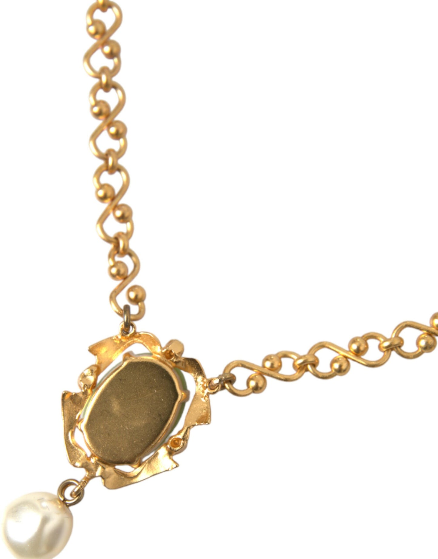 Collar con colgante de perla y cadena de latón dorado