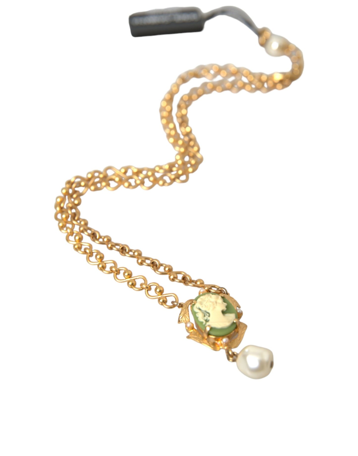 Collar con colgante de perla y cadena de latón dorado