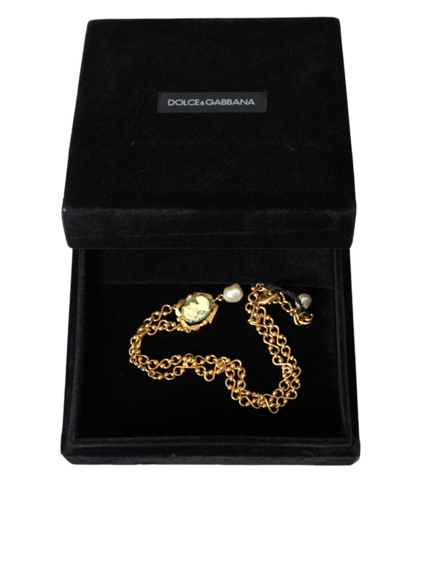 Collar con colgante de perla y cadena de latón dorado