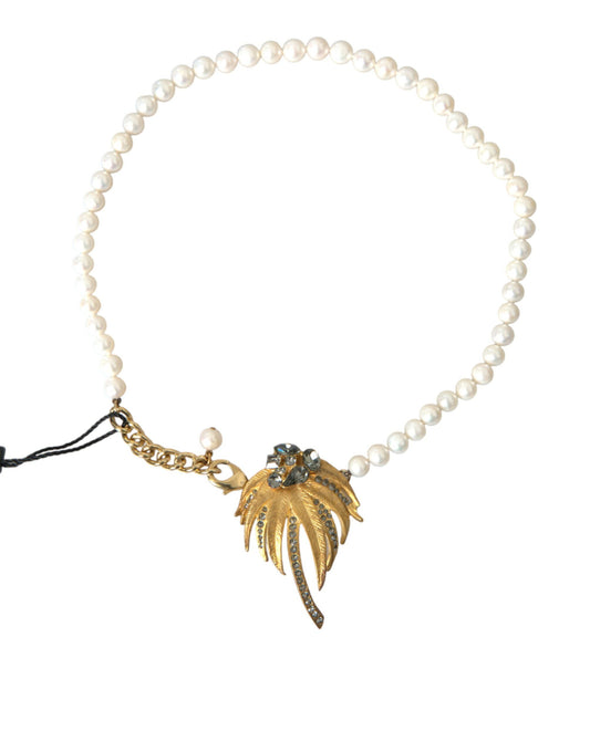 Collar con colgante de árbol de perlas de cristal y latón dorado