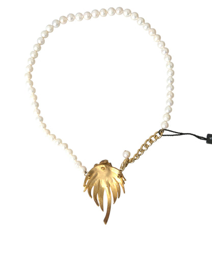 Collar con colgante de árbol de perlas de cristal y latón dorado