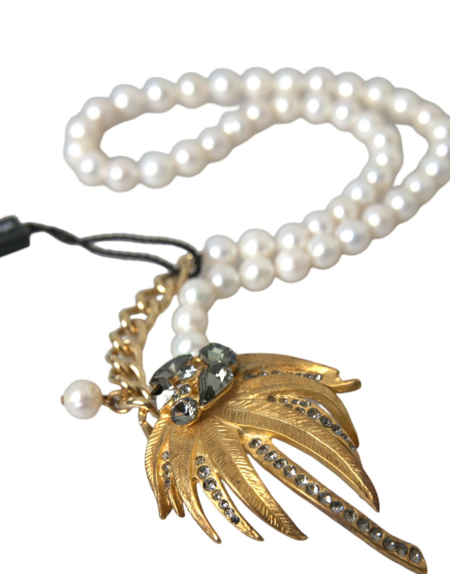 Collar con colgante de árbol de perlas de cristal y latón dorado
