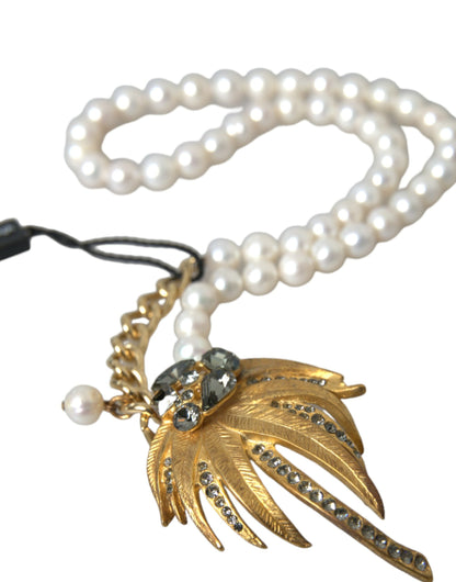 Collar con colgante de árbol de perlas de cristal y latón dorado