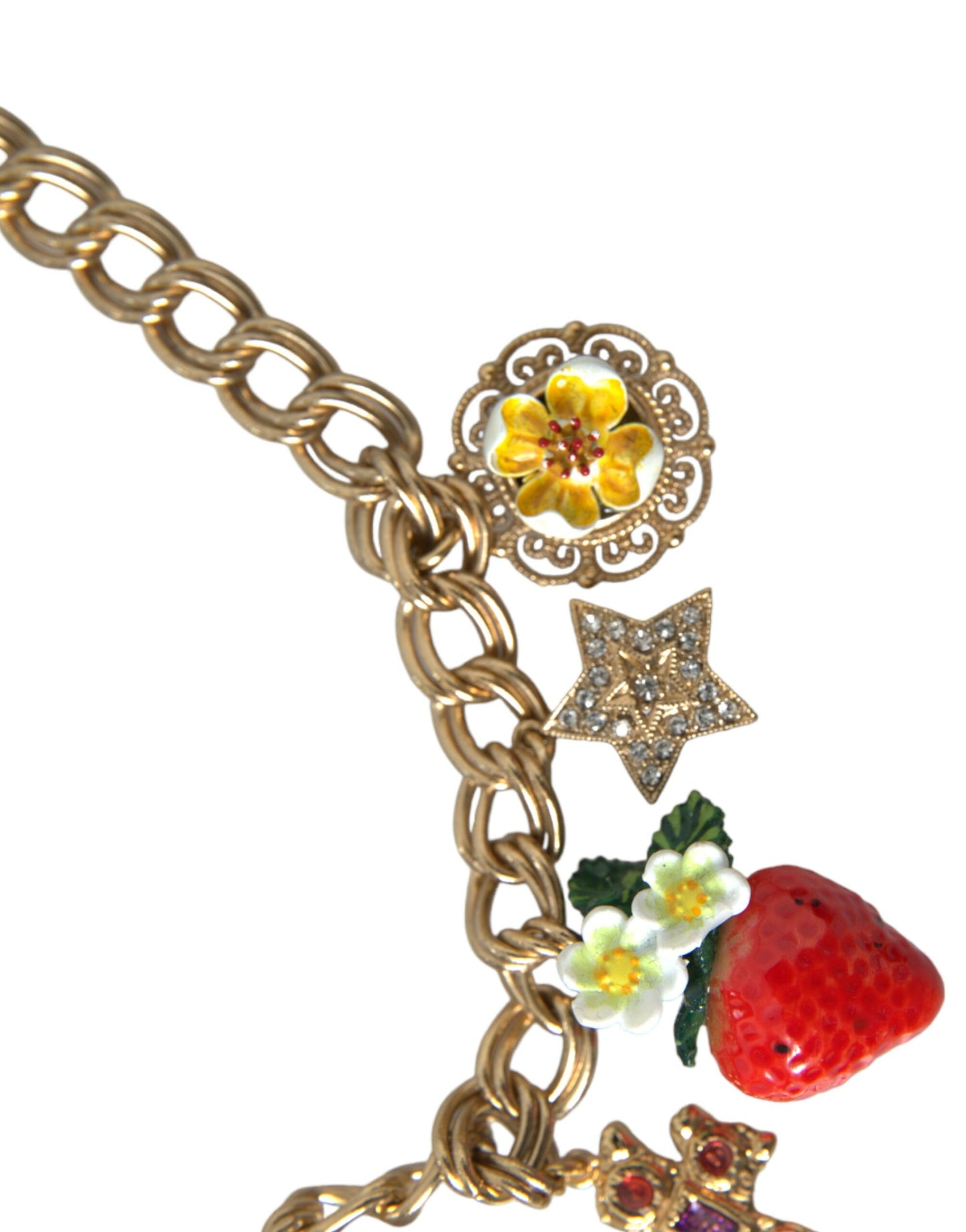 Collar con colgante de estrella de fresa y cruz rosa con cadena de oro
