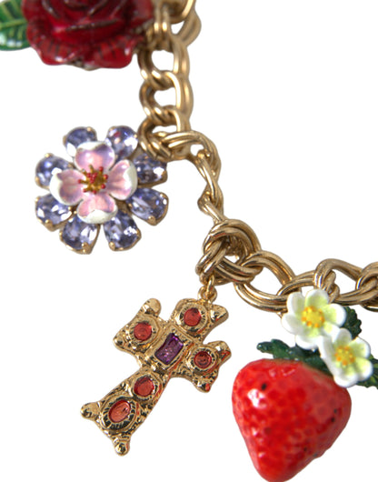 Collar con colgante de estrella de fresa y cruz rosa con cadena de oro