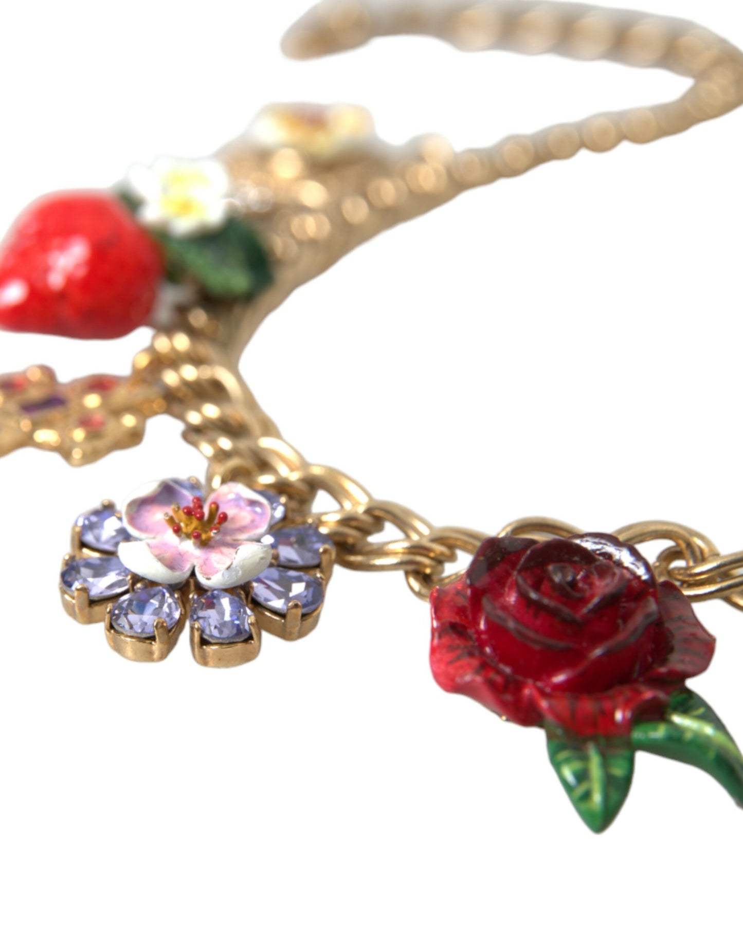 Collar con colgante de estrella de fresa y cruz rosa con cadena de oro