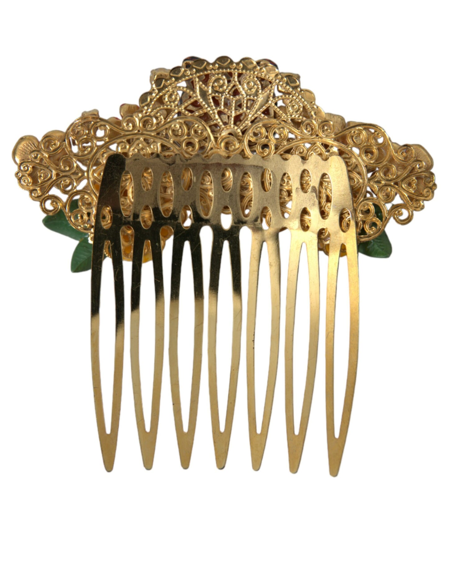 Peineta para el cabello con estampado floral de leopardo y cristales de latón dorado