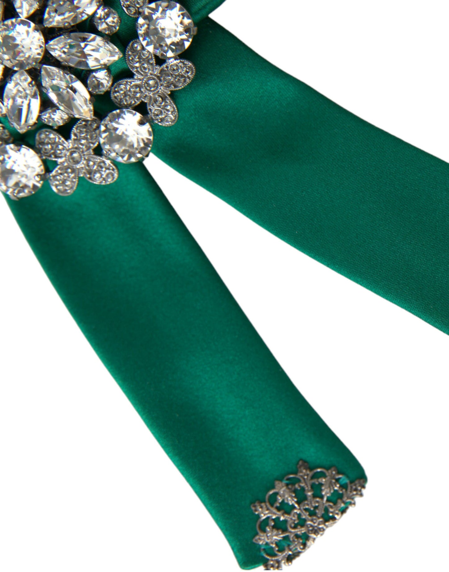 Pinza para el pelo de mujer con cristal de pájaro de satén verde