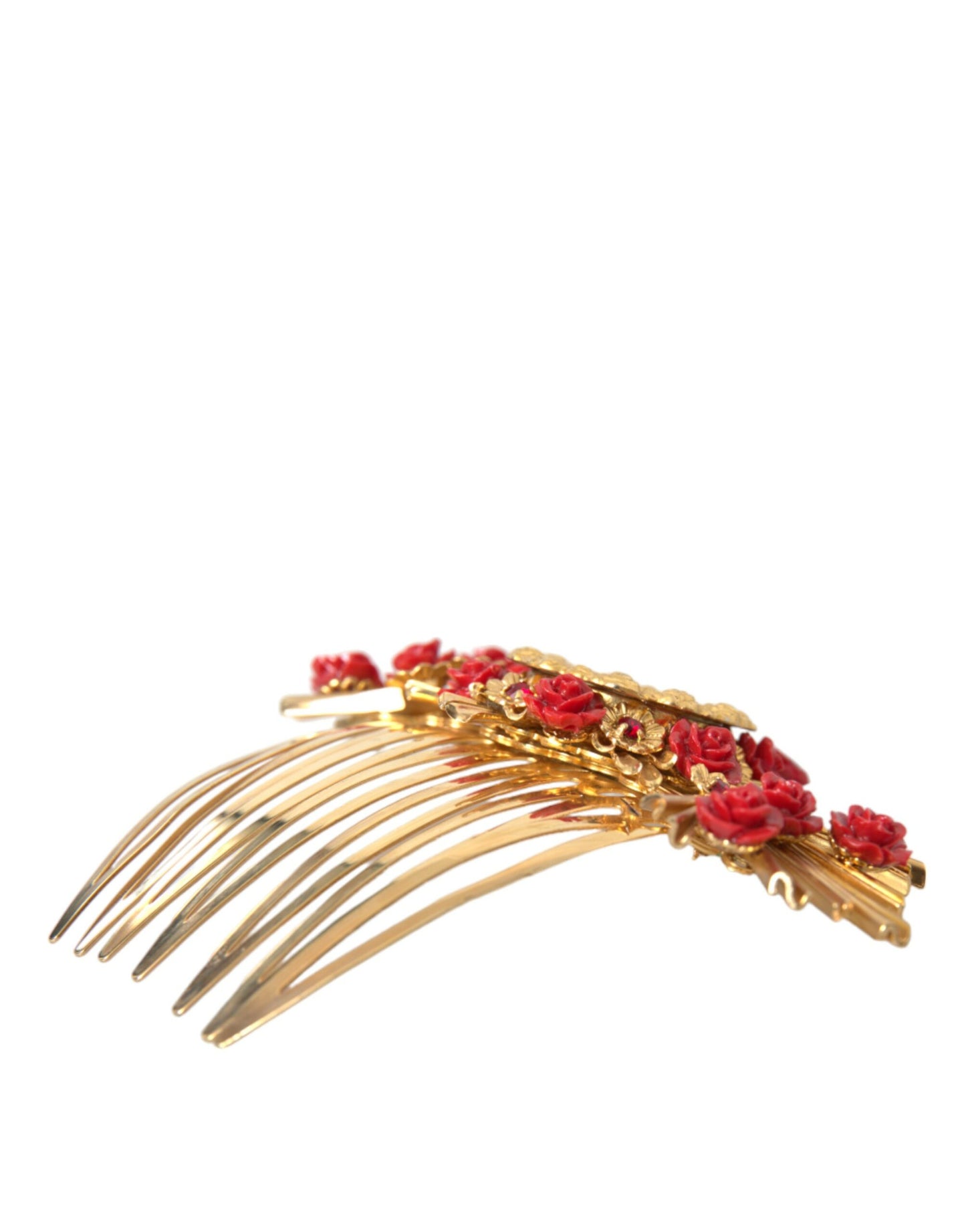 Peineta floral con corazón de cristal y latón dorado
