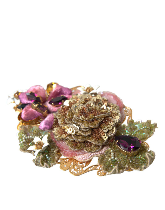 Pinza para el cabello con lentejuelas de cristal y flores de latón dorado