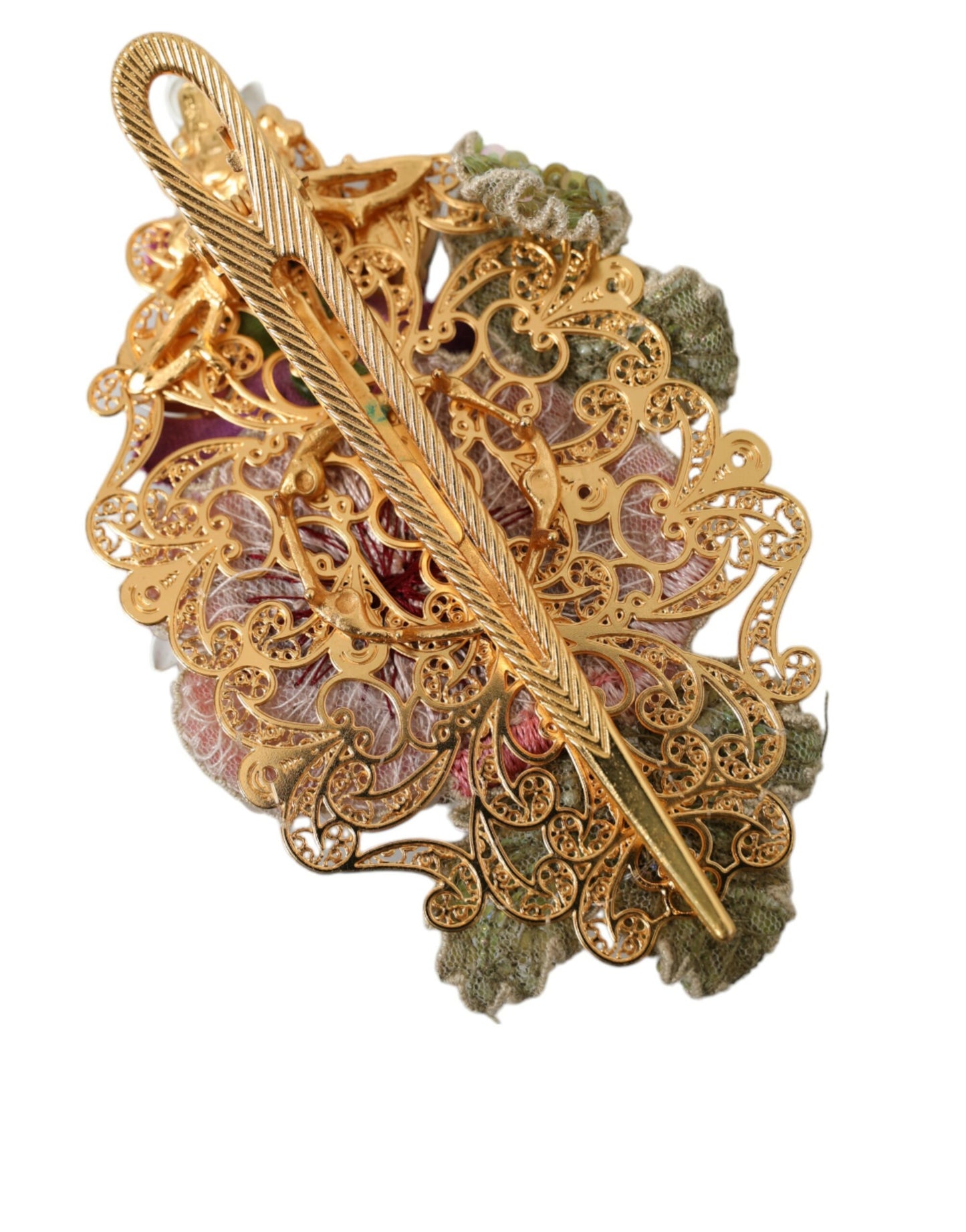 Pinza para el cabello con lentejuelas de cristal y flores de latón dorado