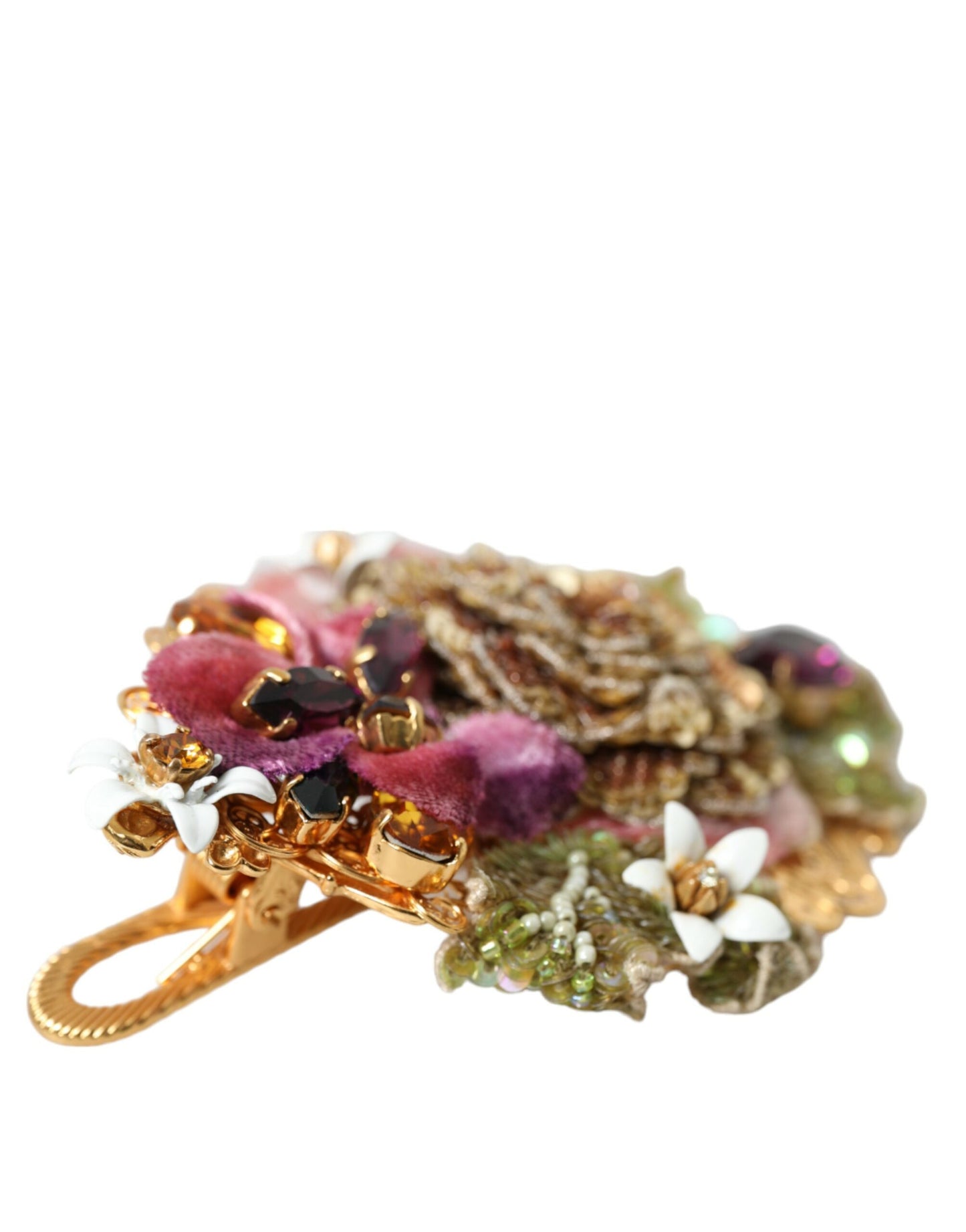 Pinza para el cabello con lentejuelas de cristal y flores de latón dorado
