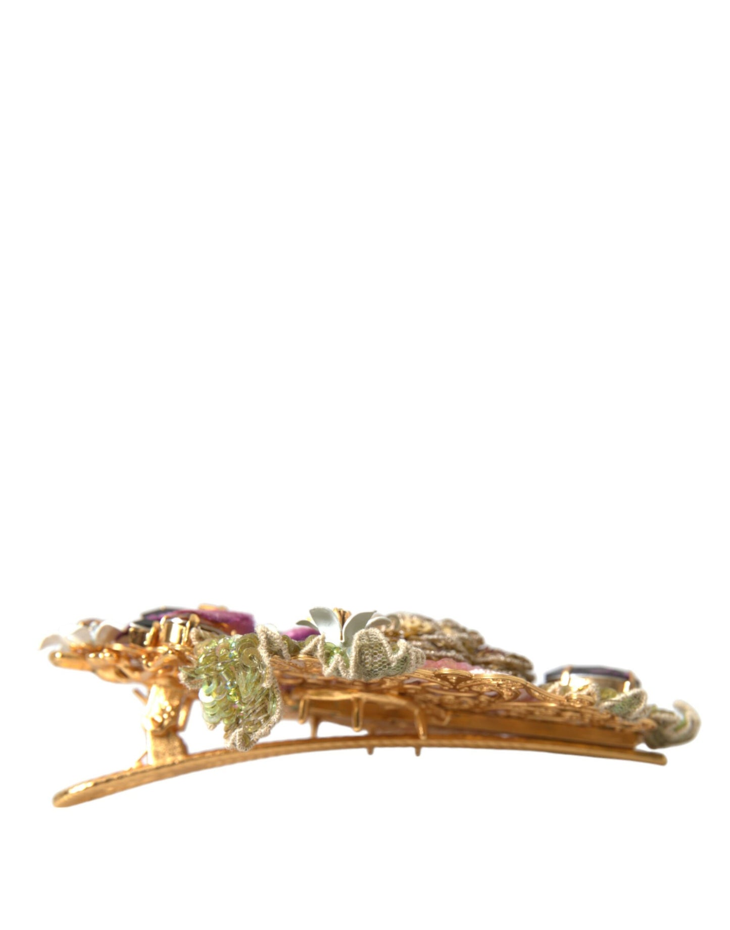 Pinza para el cabello con lentejuelas de cristal y flores de latón dorado