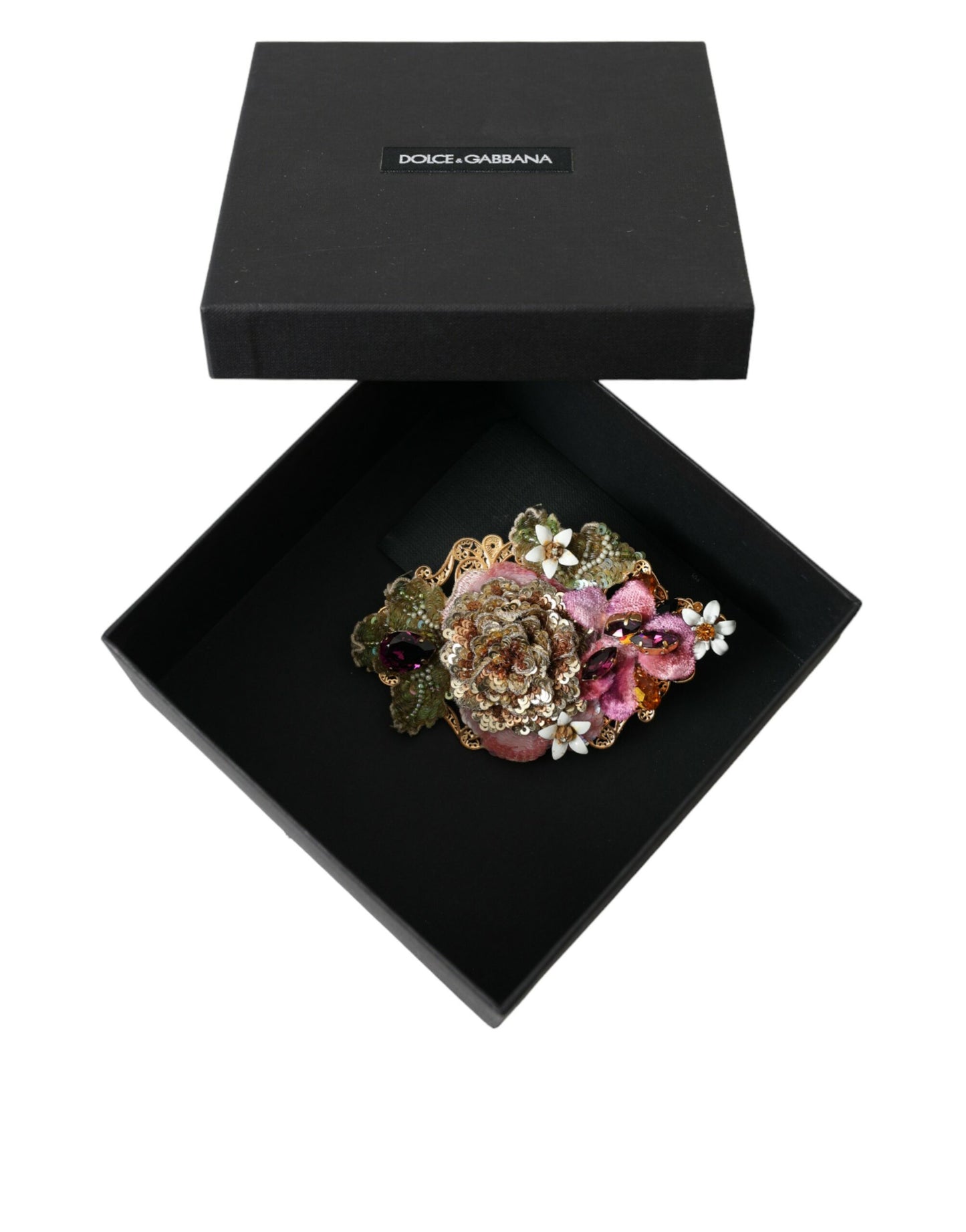 Pinza para el cabello con lentejuelas de cristal y flores de latón dorado