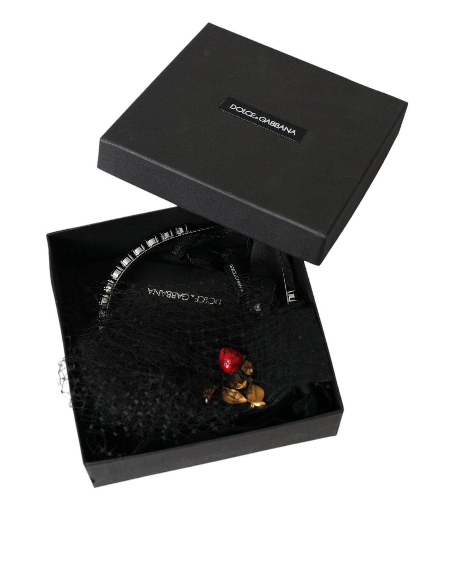 Diadema de malla de cristal de Sicilia con fresa negra