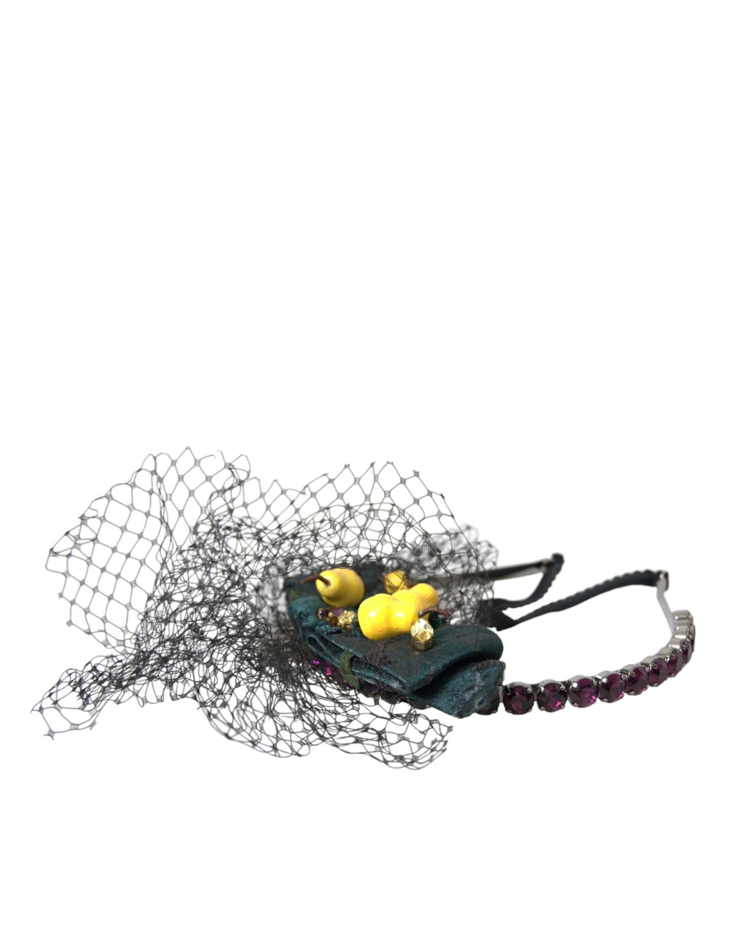 Diadema de red de cristal morado de Sicilia con limones negros